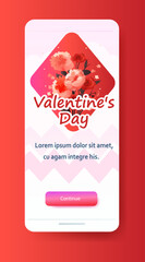 flower bouquet in heart happy valentine day poster or voucher holiday celebration template vertical