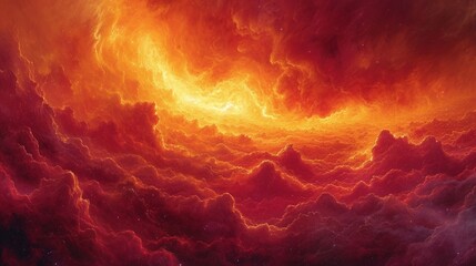 A fiery landscape of reds, oranges, and yellows, evoking the essence of a blazing sunset. The colors blend seamlessly, forming a warm, abstract spectacle reminiscent of an otherworldly inferno.