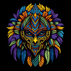 colorful tribal art and folklore illustration on dark backround