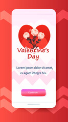 flowers bouquet in heart happy valentine day poster or voucher holiday celebration template vertical