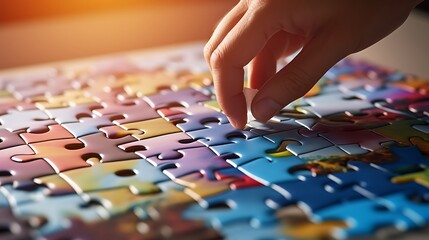 A jigsaw puzzle being put together, with a key piece representing the discovery puzzle - Powered by Adobe