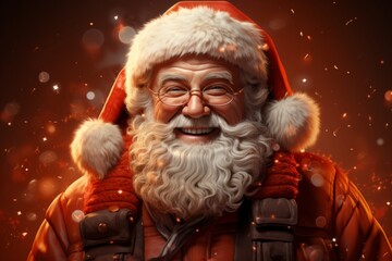 Hyper-Realistic Santa Claus with Lifelike Facial Expressions, on an isolated Festive Red background, Generative AI