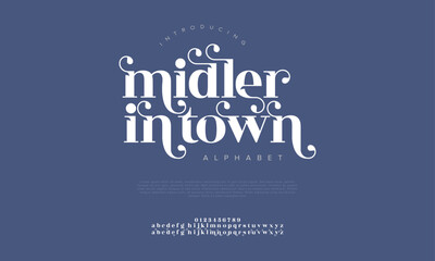 Midlerintown premium luxury elegant alphabet letters and numbers. Elegant wedding typography classic serif font decorative vintage retro. Creative vector illustration