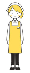 黄色｜笑顔の三角巾をした女性店員｜エプロン