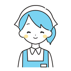 水色｜笑顔の三角巾をした女性店員｜エプロン