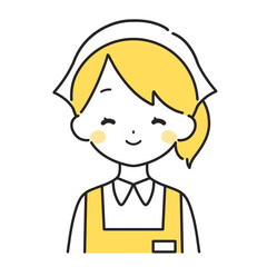 黄色｜笑顔の三角巾をした女性店員｜エプロン