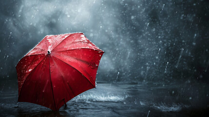 red umbrella in heavy storm