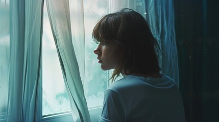 Obraz premium Woman Looking Out The Window