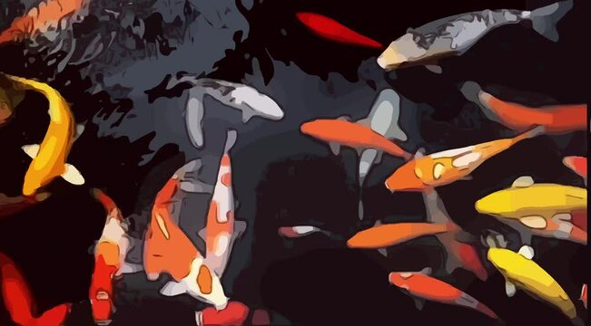 animated video of colorful koi fish in a pond