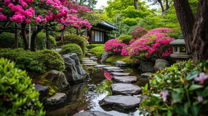 The fragrant scent of blooming flowers in a Zen garden.