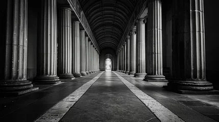 Fotobehang Black and white Corridor Building © Ariestia