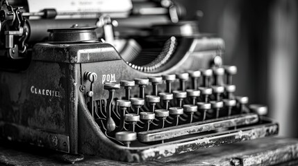 old typewriter with paper in black and white style