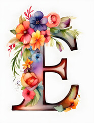letter E with flowers