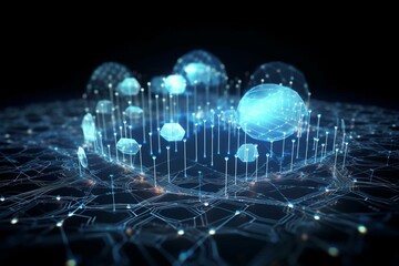 Futuristic internet technology transfers big data through cloud computing. Generative AI