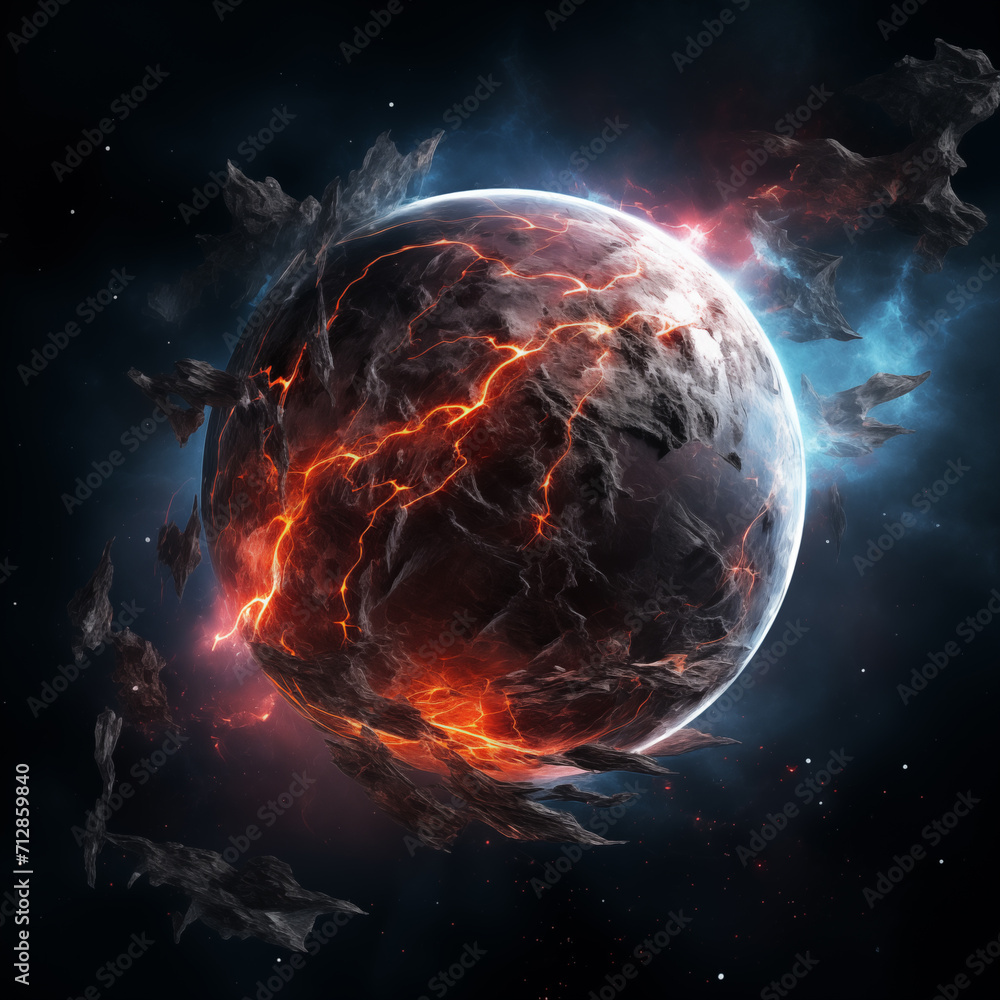 Poster mysterious unknown planet,created with generative ai tecnology.