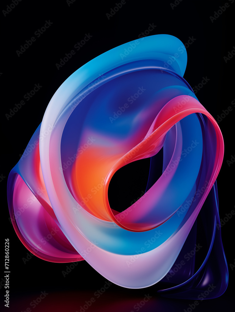 Poster colorful curve graphic objects,created with generative ai tecnology.