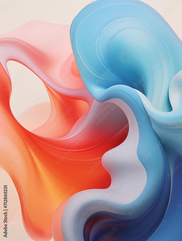 Poster colorful curve graphic objects,created with generative ai tecnology.