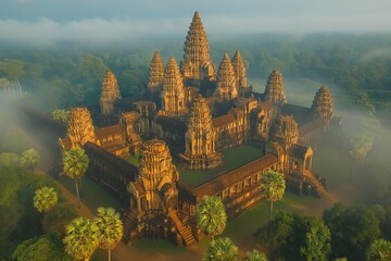 Angkor Wat temple in Cambodia, aerial view - obrazy, fototapety, plakaty