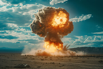 Atomic bomb explosion background, nuclear bomb explosion mushroom cloud concept illustration