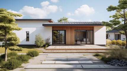 Fototapeta na wymiar 現代的な日本の平屋建て住宅