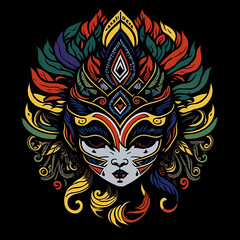 Naklejka premium colorful tribal art and folklore illustration on dark backround 