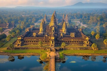 Angkor Wat temple in Cambodia, aerial view