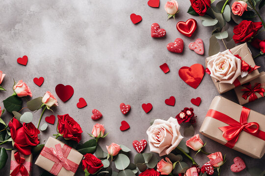 Valentine's Day pink picture of rose gift box, Valentine's Day limited gift box concept illustration