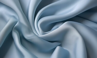 bluish grey color satin fabric silk for background. Light blue fabric textile drape with crease wavy folds, wind movement, background, texture.