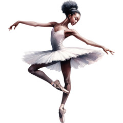 Black girl Ballerina, A watercolor painting of a ballerina Black girl performing an graceful ballet movement, PNG Clipart Transparent Background