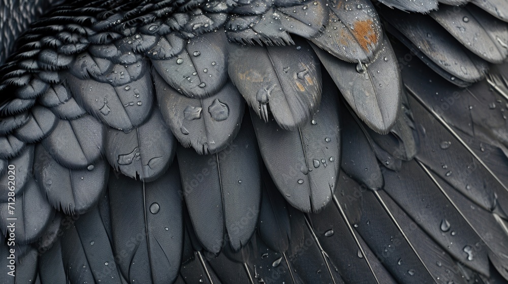 Poster closeup of the intricate patterns on the cormorants feathers each one meticulously aligned to help i