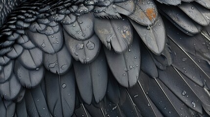 Closeup of the intricate patterns on the cormorants feathers each one meticulously aligned to help it stay warm and dry - obrazy, fototapety, plakaty