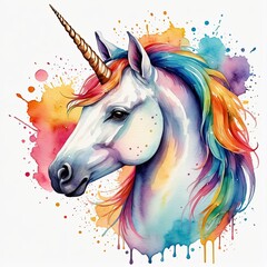 Watercolor unicorn with watercolor splashes