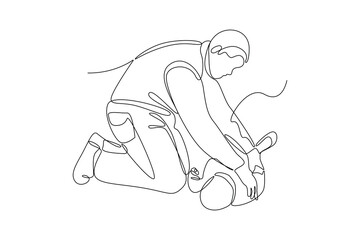One continuous line drawing of First aid, emergency concept. Doodle vector illustration in simple linear style.