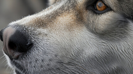 Closeup of a weathered husky its gray snout framed by frosty whiskers that have stood the test of time giving it a wise and regal appearance - obrazy, fototapety, plakaty