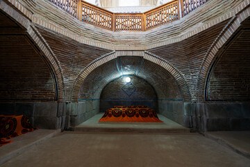 The entrance of Bibi-Khanim Mausoleum in Samarkand, Uzbekistan, Historic buildings. inside grave of...