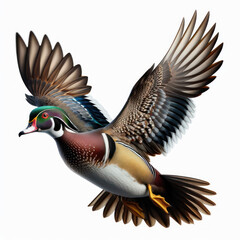 Fototapeta premium Wood duck, Carolina duck (Aix sponsa), beautiful , pato joyuyo, huyuyo, de la Florida, pato de Carolina, isolated on White background.