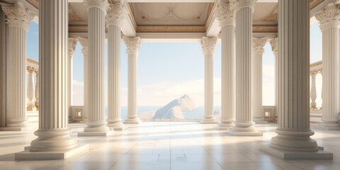 Fototapeta premium ancient Greek architecture with pillars and a classical marble interior for showcasing a product.