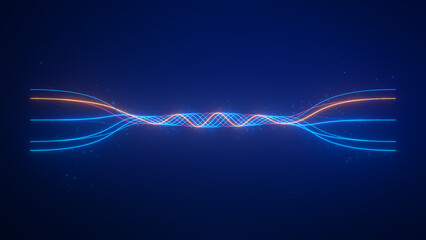 AI neural network technology. Data analytics, data science, machine learning and signal transmission illustration. Communication, artificial intelligence, data stream, connection concept.