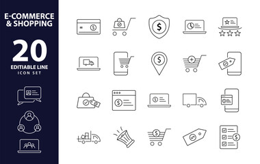 Streamlined e-commerce experience a distinctive set of minimal thin line web icons for online shopping and efficient delivery comprehensive outline icons collection in simple vector illustration