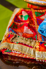 Indian Punjabi Sikh pre wedding Jago ceremony interiors, decorations and ritual items