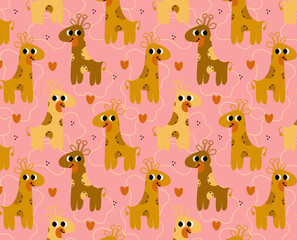 Children vector seamless pattern fun characters Giraffes. Wild animals background. Baby textile nursery adorable fabric print.