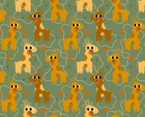 Fotobehang Children vector seamless pattern fun characters Giraffes. Wild animals background. Baby textile nursery adorable fabric print. © Olga