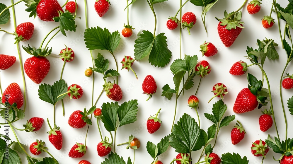 Canvas Prints a pattern of strawberries on a white background