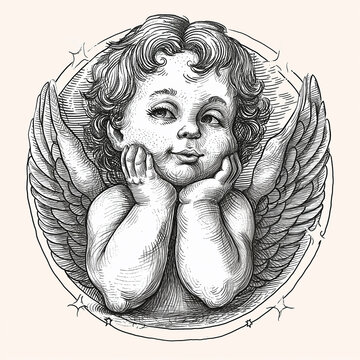 Hand drawn baby angel drawing