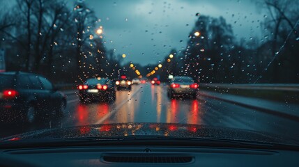 a car driving down a street at night time - obrazy, fototapety, plakaty