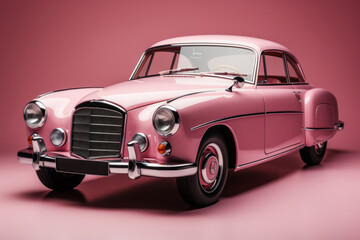 Fototapeta na wymiar Antique Pink Coupe, on an isolated Pink Pastel background, Generative AI