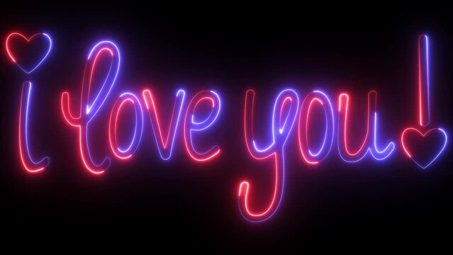 Glowing neon text i love you background. Suitable for valentine's day greeting card. Romantic valentine's day background animation. 4k video text animated.