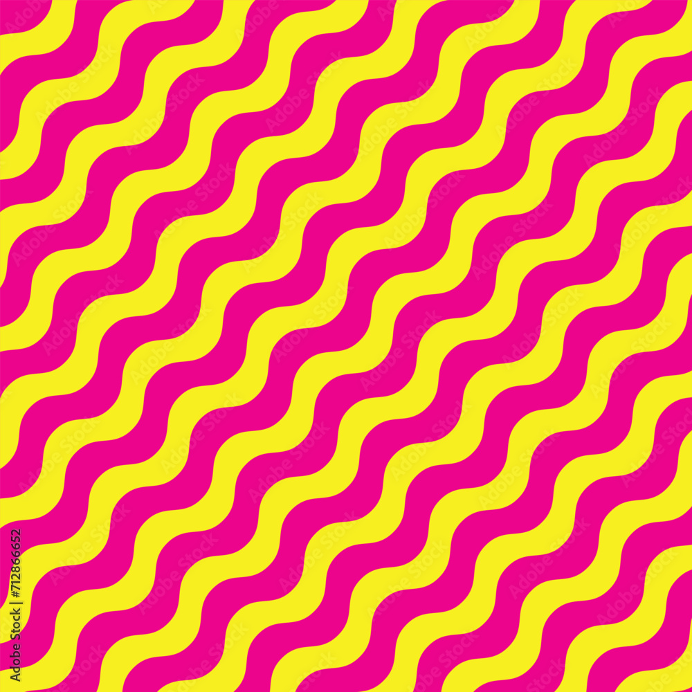 Poster abstract seamless minimalistic yellow diagonal wave line pattern on pink.