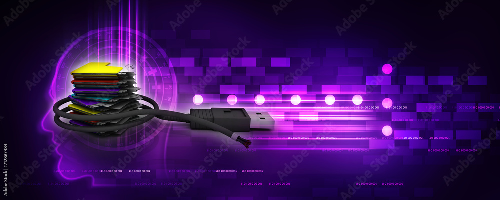 Poster 3d rendering usb cable with folder