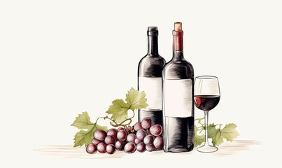  illustration of a bottle of wine and a glass